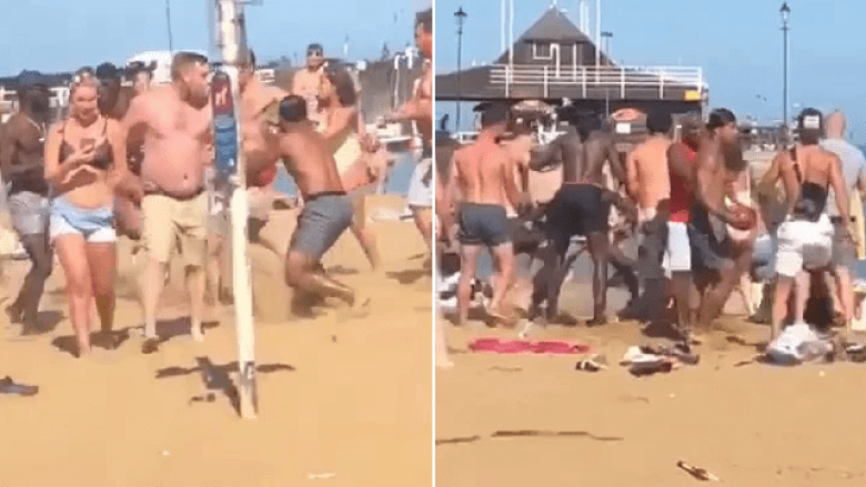 Përleshje masive në plazhin e mbushur me njerëz në Britani – publikohen pamjet
