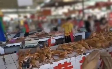 Aktivistët për mbrojtjen e kafshëve, filmojnë kasapët brenda një tregu kinez duke prerë dhe shitur mish të qenve