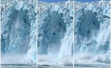 Copa e madhe e akullit shkëputet dhe bie në det, shkakton dallgë të mëdha në Alaska