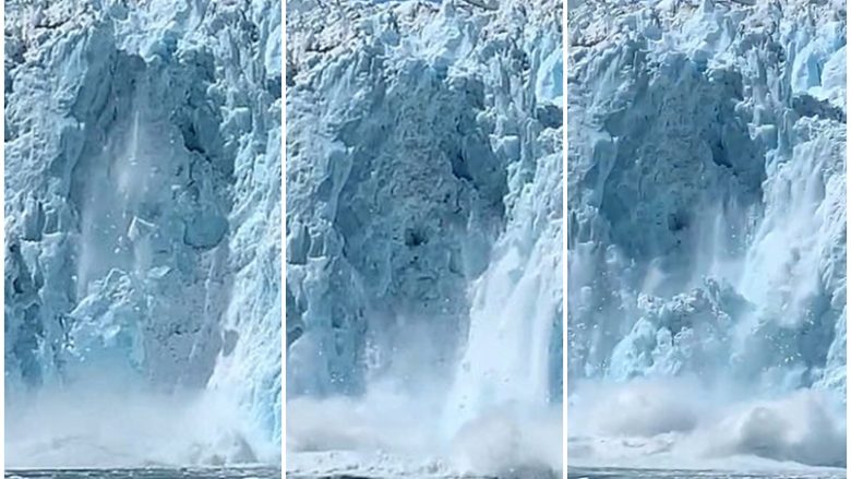 Copa e madhe e akullit shkëputet dhe bie në det, shkakton dallgë të mëdha në Alaska
