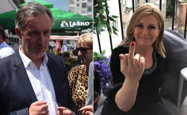 Ish-presidentja kroate tregon gishtin e mesëm, si shenjë të mbështetjes për gratë