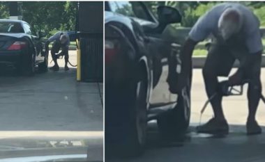 Burri ndalet në stacionin e karburantit dhe e “pastron” makinën me benzinë