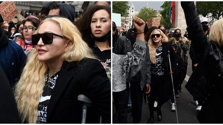 Madonna befasoi fansat ndërsa iu bashkua protestës ‘Black Lives Matter’ në Londër me paterica