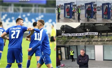 Ndeshja e parë në futbollin e Kosovës pas rikthimit nga pezullimi: Tuneli dezinfektues, lojtarët dolën në fushë ndaras, tifozët nuk ‘munguan’