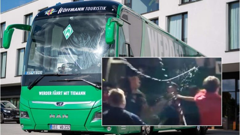 Autobusi i Werder Bremen ku luan Milot Rashica u sulmua dy herë – një herë nga tifozët e Heindenhaim dhe një herë kur u kthyen në qytetin e tyre