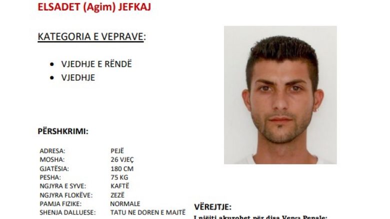 Kreu vjedhje të rëndë, policia në kërkim të Elsadet Jefkaj