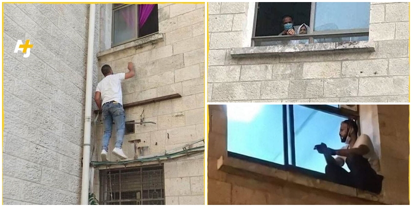 Pasi që të prekurit me COVID-19 izoloheshin, palestinezi ngjitet në dritaren e dhomës së spitalit për t’i dhënë lamtumirën e fundit të ëmës