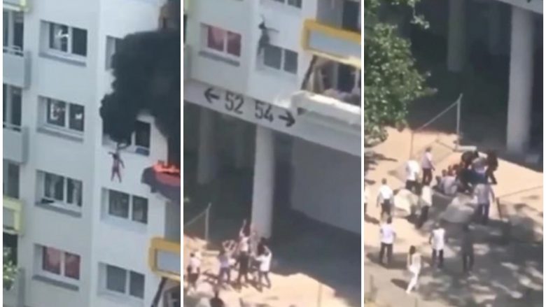 Apartamenti përfshihet nga zjarri, fëmijët francezë kërcejnë nga dritarja e katit të pestë – përfundojnë në duart e ekipit të shpëtimit
