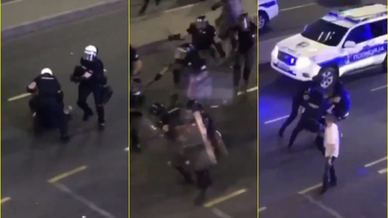 Protestat në Beograd, momenti kur mbi dhjetë policë godasin protestuesin – njëri pas tjetrit