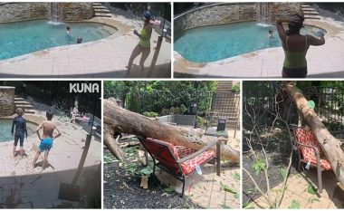 Po rrezitej para pishinës, bie një pemë gjigante – fëmijët e shpëtojnë në sekondën e fundit të ëmën nga Georgia