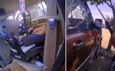 E lë foshnjën brenda veturës, polici amerikan shpëton foshnjën e mbuluar në të vjella që vazhdimisht qante