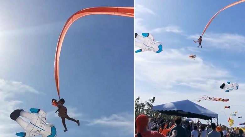 Momenti i tmerrshëm, vajza tre vjeçare ngritët 30 metra në ajër nga një shirit fluturues gjatë një festivali në Taiwan