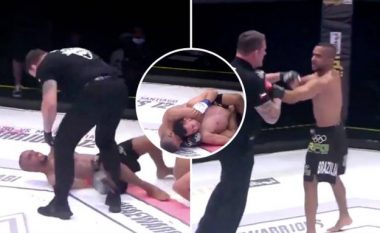 Luftëtari në MMA përleshet me gjyqtarin – pasi refuzoi ta lëshonte kundërshtarin derisa po e ngulfaste