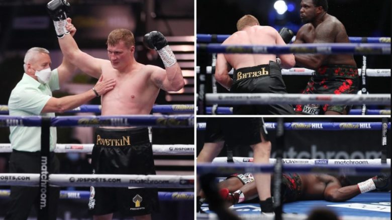 Alexander Povetkin me një goditje të fuqishme e rrëzoi në nokaut Dillian Whyte, fiton përkohësisht titullin në WBC