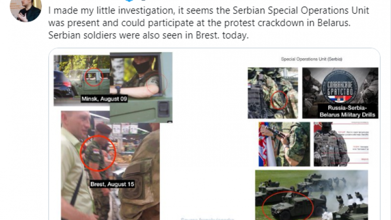 Gazetari bjellorus publikon pamjet, thotë se ushtria serbe është parë në protestat në Bjellorusi