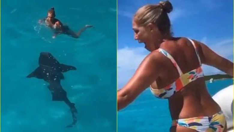 “Mos u frikëso, mama!”: Gruaja gjen veten ‘duke notuar me peshkaqenin’ – pamjet e momentit të frikshëm