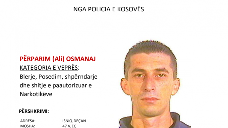 Policia kërkon ndihmë nga qytetarët për arrestimin e Përparim Osmanaj