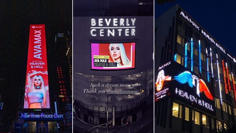 Albumi i ri i shqiptares Ava Max, “Heaven and Hell” promovohet në ‘billboard’-et e kryeqyteteve më të mëdha botërore