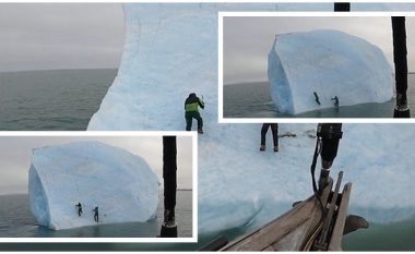 Momenti kur ajsbergu mbi të cilin po ngjiteshin dy eksplorues, rrokulliset dhe për pak sa nuk përfundon mbi kokat e tyre