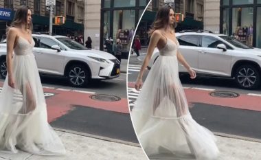 Ema Uka merr vëmendjen rrugëve të New Yorkut duke ecur me fustan transparent