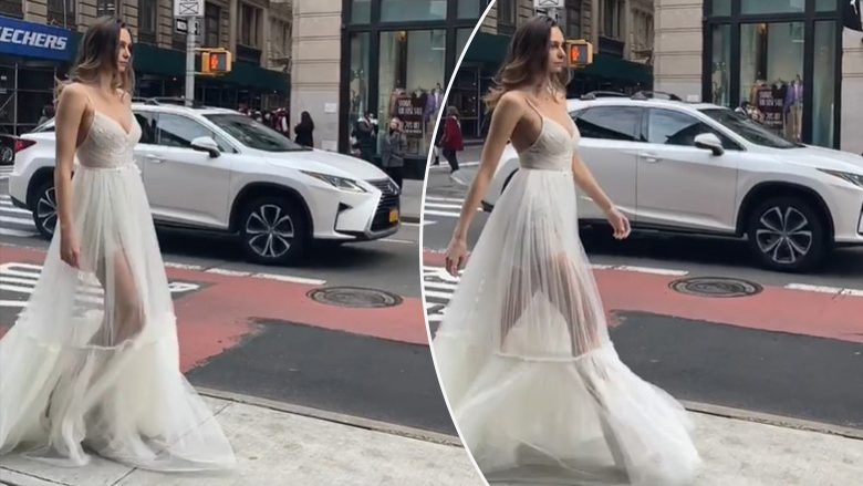 Ema Uka merr vëmendjen rrugëve të New Yorkut duke ecur me fustan transparent