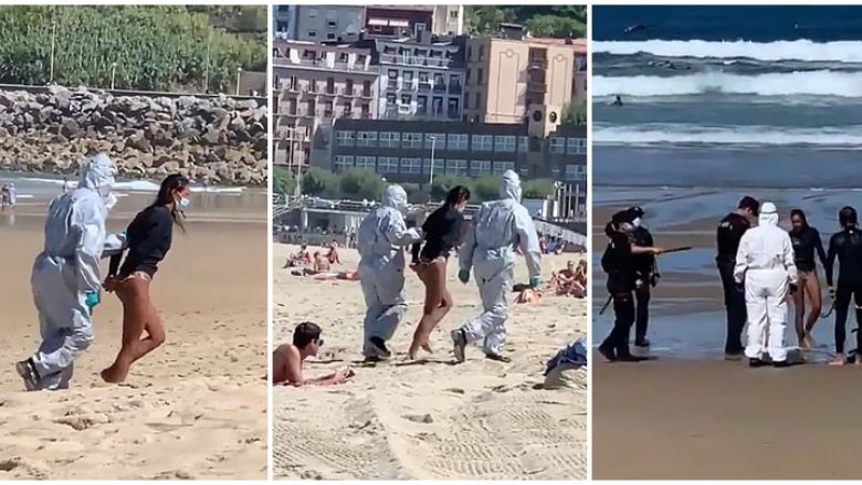 Kishte shkuar për të bërë “surf” pavarësisht se ishte e infektuar me coronavirus, spanjollja arrestohet nga policia e veshur me rroba mbrojtëse