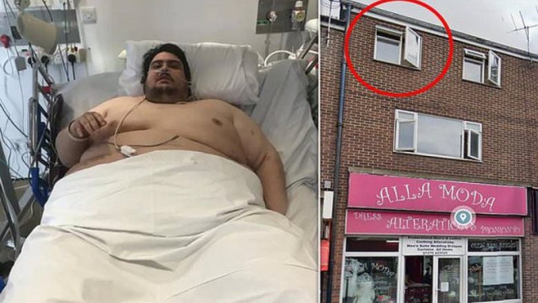 Kishte qëndruar i mbyllur për pesë vite, zjarrfikësit përdorin vinçin për ta nxjerrë burrin 320 kilogramësh nga apartamenti i tij në Britani
