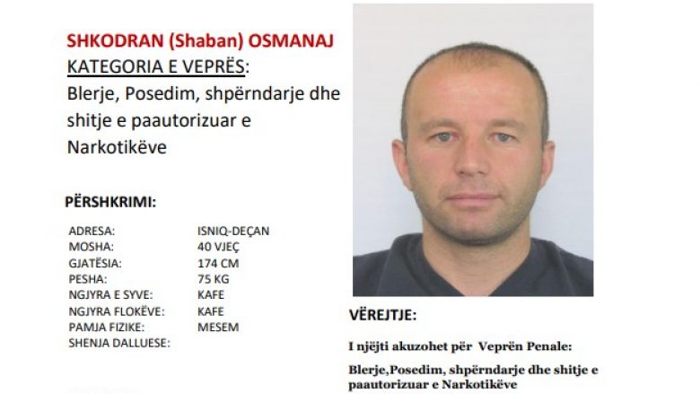 Policia kërkon bashkëpunim nga qytetarët për arrestimin e Shkodran Osmanaj