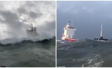Anija transportuese prishet dhe goditej nga dallgët e larta, rojet bregdetare britanike intervenojnë për ta shmangur përplasjen në shkëmbinj