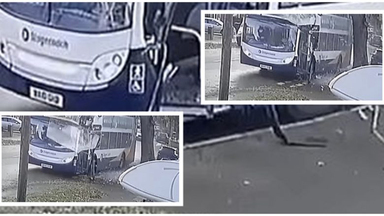 Kamerat e sigurisë filmojnë momentin kur autobusi përplaset në një pemë në qytetin anglez – raportohet për dy pasagjerë të lënduar