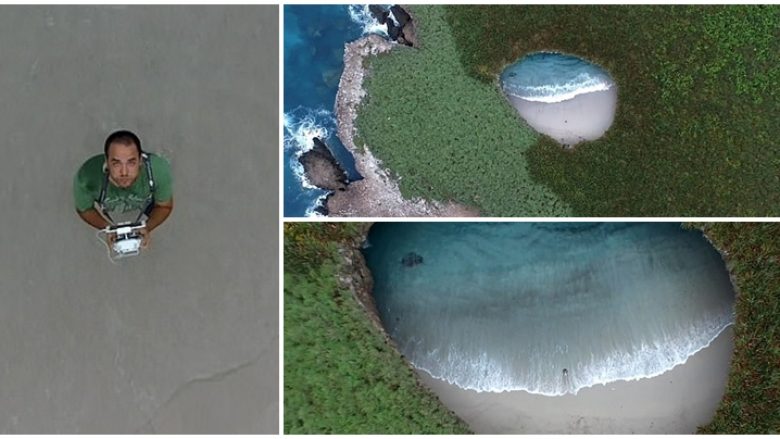 Ngrit dronin në ajër, filmon plazhin e fshehur brenda kraterit të ishullit meksikan – publikon pamjet mbresëlënëse