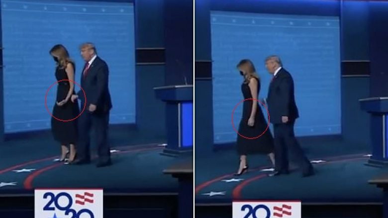 Momenti që nuk u vu re deri pas përfundimit të debatit: Melania largoi me forcë dorën nga Donald Trumpi kur ai e shtrëngoi