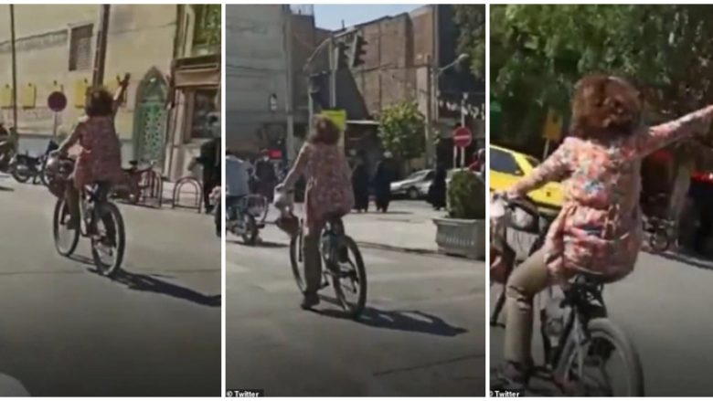 U filmua duke u shëtitur me biçikletë pa mbulesë para xhamisë – arrestohet vajza në Iran