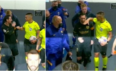 Messi, Pique dhe Koeman u konfrontuan verbalisht me gjyqtarin Del Cerro Grande në tunelin e stadiumit pas kartonit të kuq të Lenglet