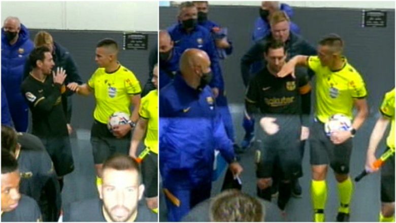 Messi, Pique dhe Koeman u konfrontuan verbalisht me gjyqtarin Del Cerro Grande në tunelin e stadiumit pas kartonit të kuq të Lenglet