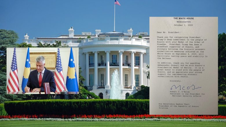 Shtëpia e Bardhë e falënderon presidentin Thaçi për dekorimin e presidentit Donald Trump