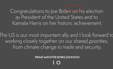 Kjo mund t’ju ketë ikur, mesazhi i Johnson për fitoren e Bidenit përmbante urimin e fshehur për Trumpin