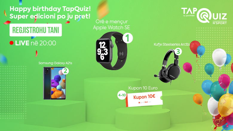 Ditëlindja e TapQuiz ju sjellë super lojë: Fito Apple Watch e shumë shpërblime tjera