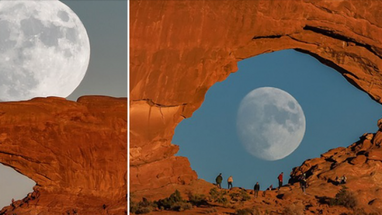Fotografitë e pabesueshme tregojnë hënën e plotë që duket si sy gjigant ndërsa kalon harkun e shkëmbit