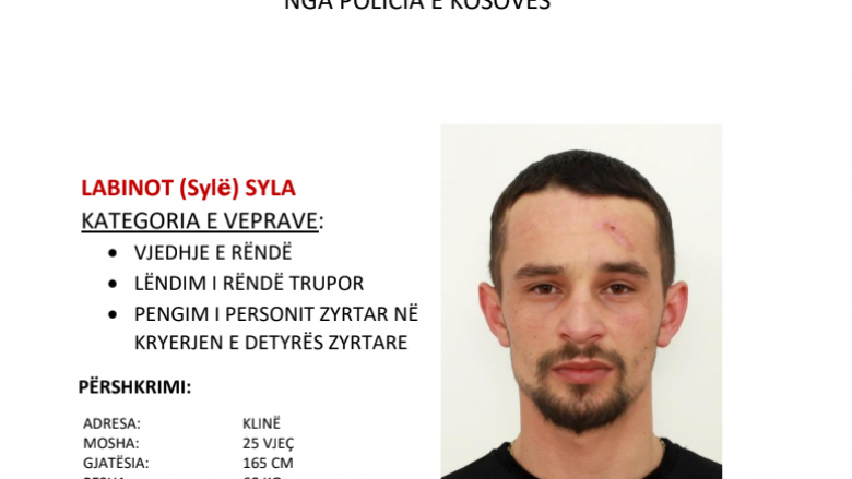 Policia kërkon bashkëpunim nga qytetarët për arrestimin e Labinot Sylës