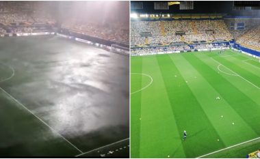 Shiu i rrëmbyeshëm shtynë ndeshjen e Ligës së Evropës, por vetëm brenda 30 minutave fusha ndryshon totalisht