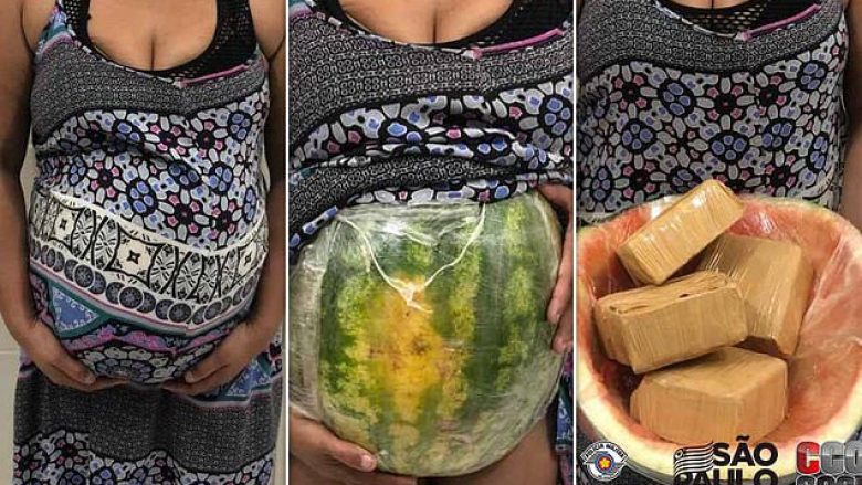 U shtir kinse është shtatzënë, nën fustan fshehu shalqirin e mbushur me kokainë – arrestohet gruaja nga policia braziliane
