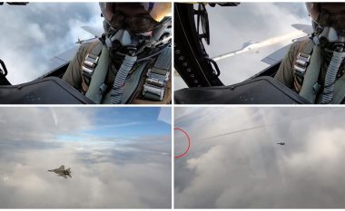 Pamjet nga stërvitjet ushtarake, momenti kur aeroplani amerikan F-15 godet me raketë dronin mbi Oqeanin Atlantik