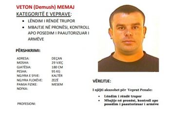 Policia kërkon nga qytetarët t’i ndihmojnë në arrestimin e Veton Memaj nga Deçani