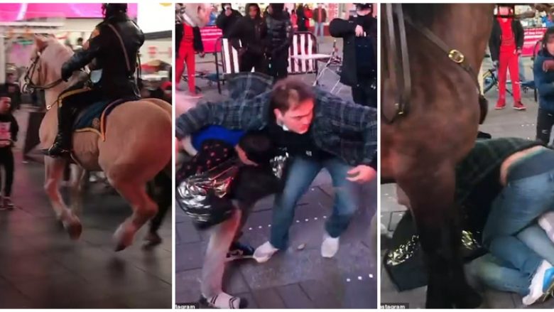 Policia e Nju Jorkut përdor kuajt për të ndarë turmën e të rinjve që po rriheshin