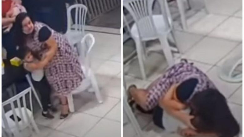 Futen në restorant për të kryer plaçkitje, e ëma braziliane shtrihet në tokë dhe mbulon më trup të birin – pavarësisht se kishte të shtëna askush nuk është lënduar