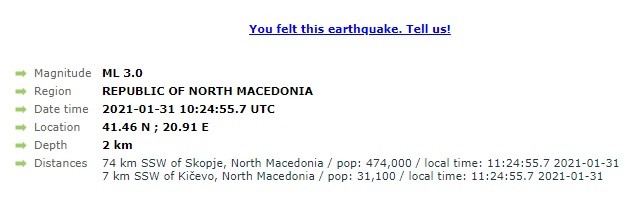 Ndjehet tërmet në Kërçovë