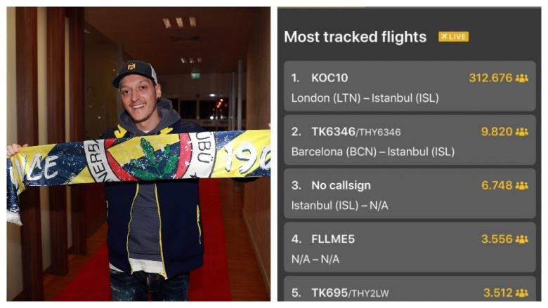 Ozilmania në Fenerbahce: Fluturimi më i ndjekur i të gjitha kohërave, mbi 330 mijë veta e përcjellën udhëtimin e Ozil nga Londra në Stamboll