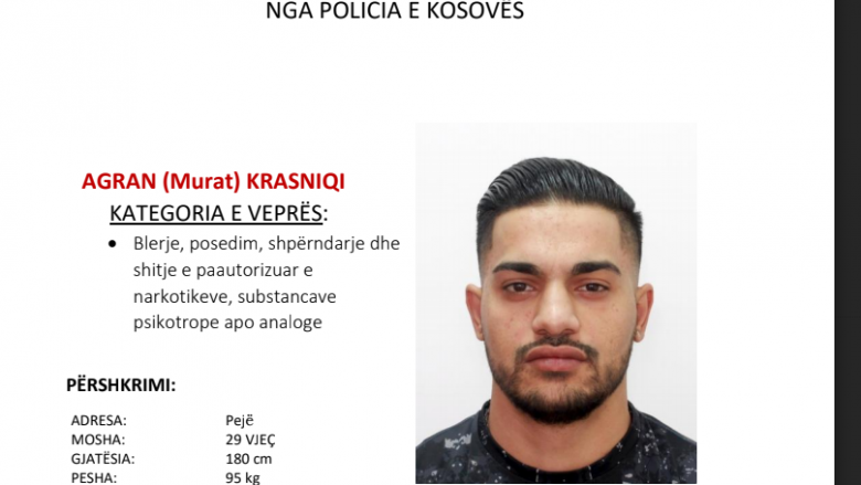 Policia kërkon bashkëpunimin e qytetarëve për arrestimin e Agran Murat Krasniqi