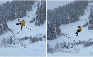Tentoi të bëjë rrotullim, skiatori mbetet pa ski – shpëton mrekullisht pa ndonjë lëndim